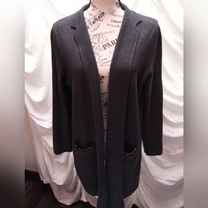Chico's Long Open-Front Knit Blazer in Charcoal Gray